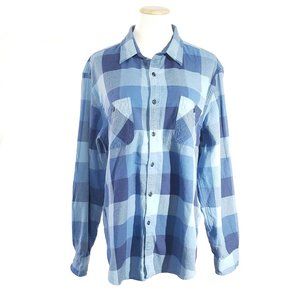 Mens J. Crew Long Sleeve Plaid Navy Sky Blue Dress Shirt XL